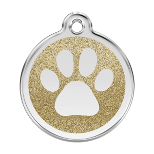 Placa para perro grande esmalte dorado con huella brillante