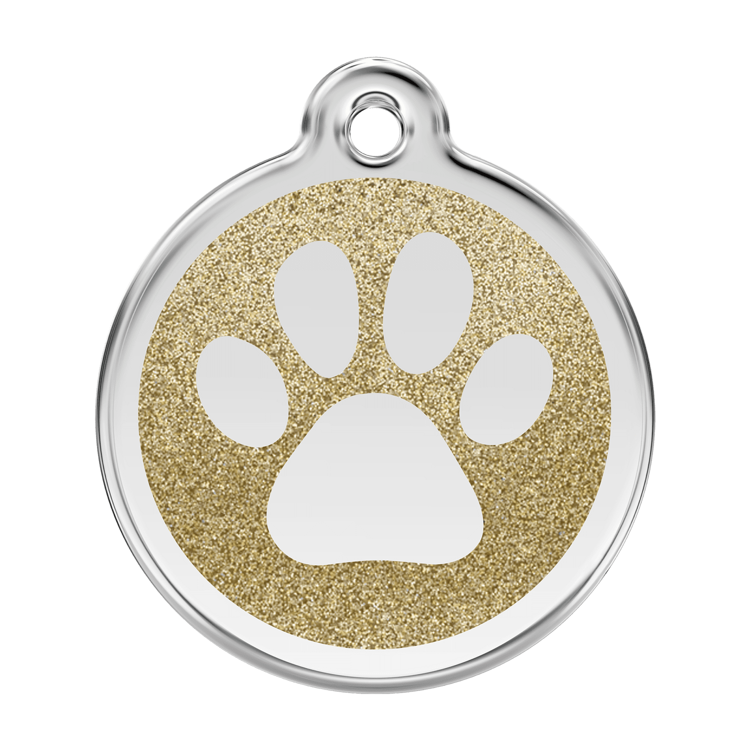 Vue avant - Médaille personnalisée Red Dingo Émail pailleté Or - Empreinte de patte - Talla L