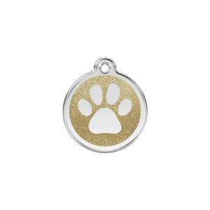 Placa para gato o perro pequeño esmalte dorado con huella brillante S