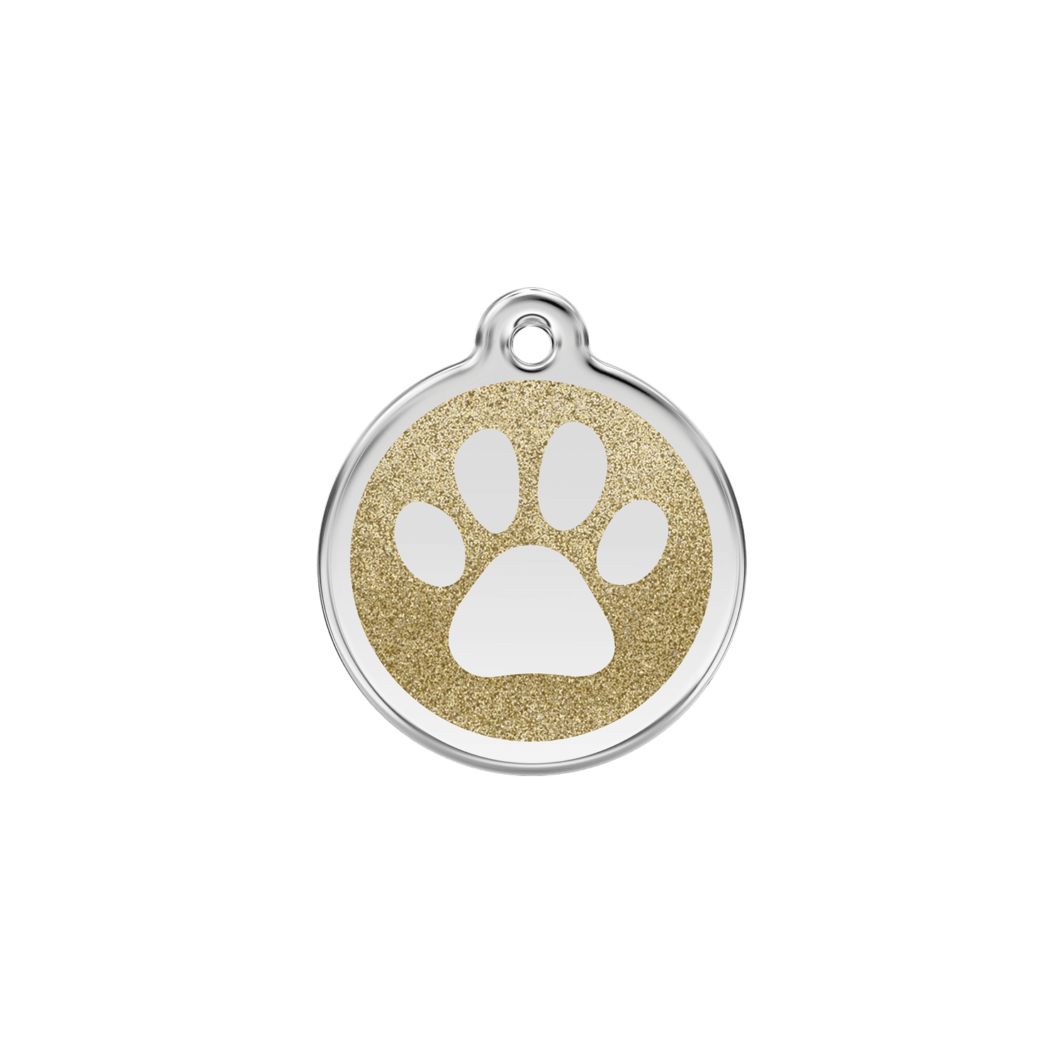 Vue avant - Médaille personnalisée pour chien/chat Red Dingo Émail pailleté Or - Empreinte de patte - Talla S