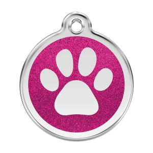 Placa para perro grande huella brillante esmalte rosa vivo