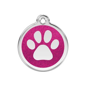 Placa para perro mediana con huella brillante en esmalte rosa fuerte