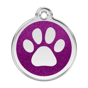 Placa para perro grande con huella brillante y esmalte violeta