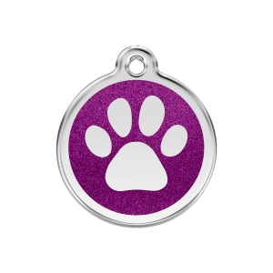 Placa para perro mediana con huella brillante en esmalte violeta
