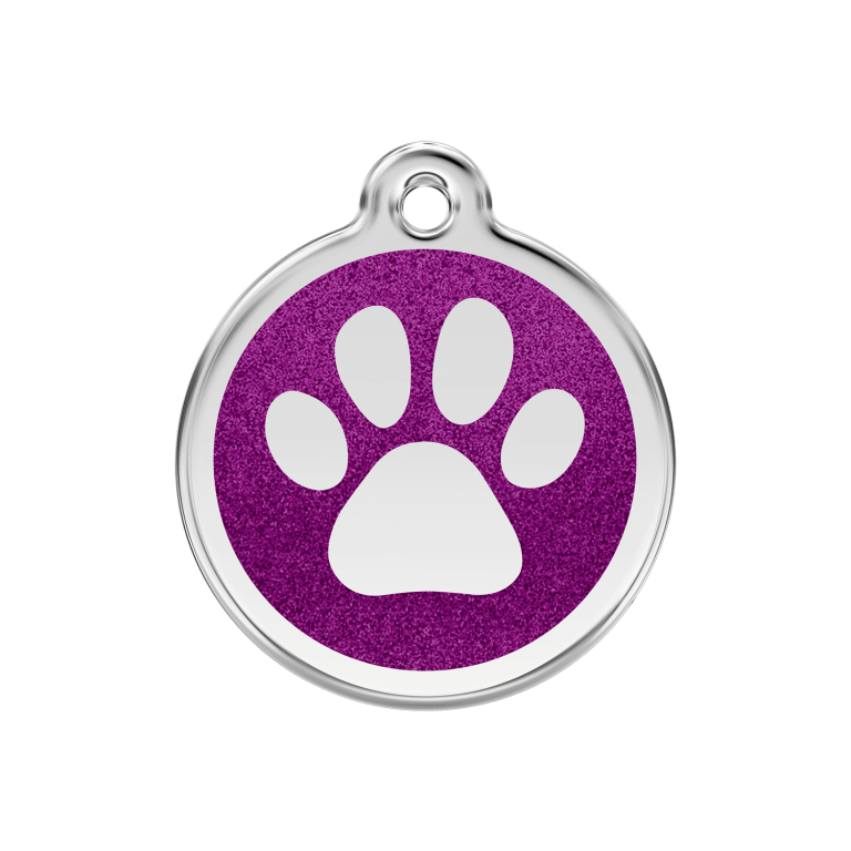Vue avant - Médaille personnalisable Red Dingo Émail pailleté violet 30mm pour chien ou chat