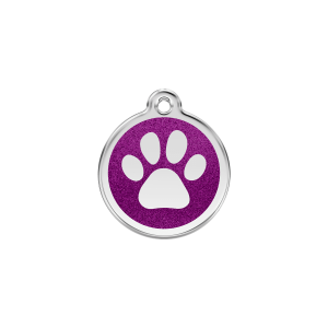 Placa para gato o perro pequeño esmalte violeta con huella brillante S