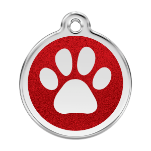 Placa para perro grande esmalte rojo con huella brillante