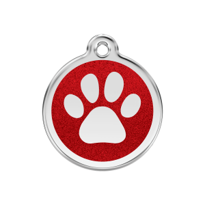 Placa para perro mediana con esmalte rojo brillante y huella luminosa