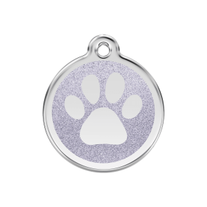 Placa para perro mediana plata con huella brillante en esmalte