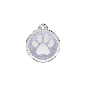 Placa para gato o perro pequeño esmalte plateado con huella brillante S