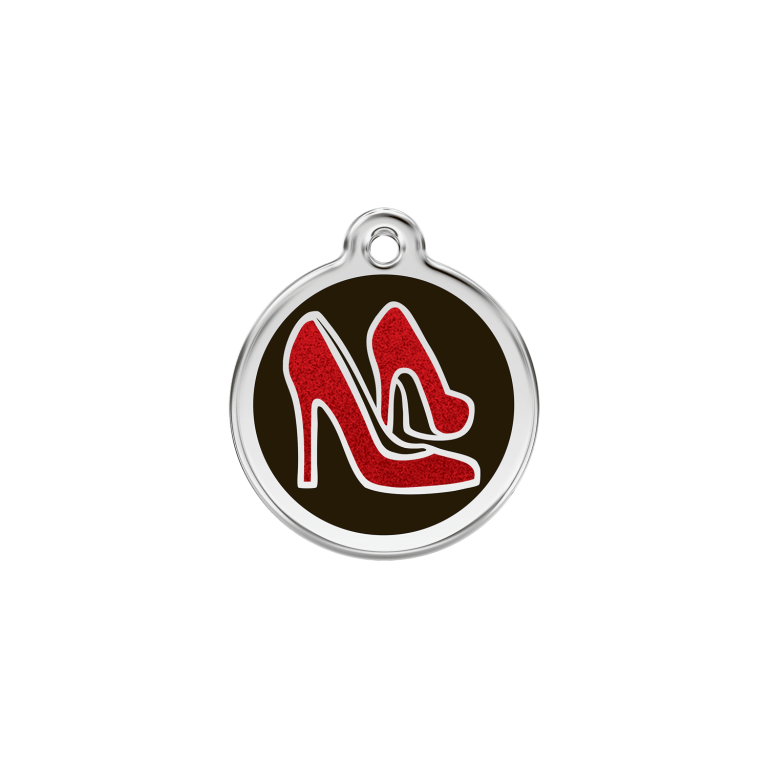 Vue avant - "Médaille personnalisée Red Dingo Émail pailleté noir - Talla S 20.00mm pour chat ou chien"