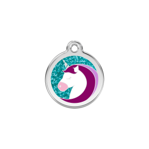 Placa para gato pequeña Licornio brillante esmalte aqua