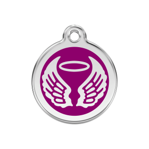 Placa para perro mediana alas de ángel en esmalte violeta