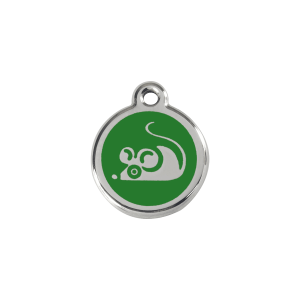 Placa para gato pequeña con diseño de ratón en esmalte verde y acero inoxidable
