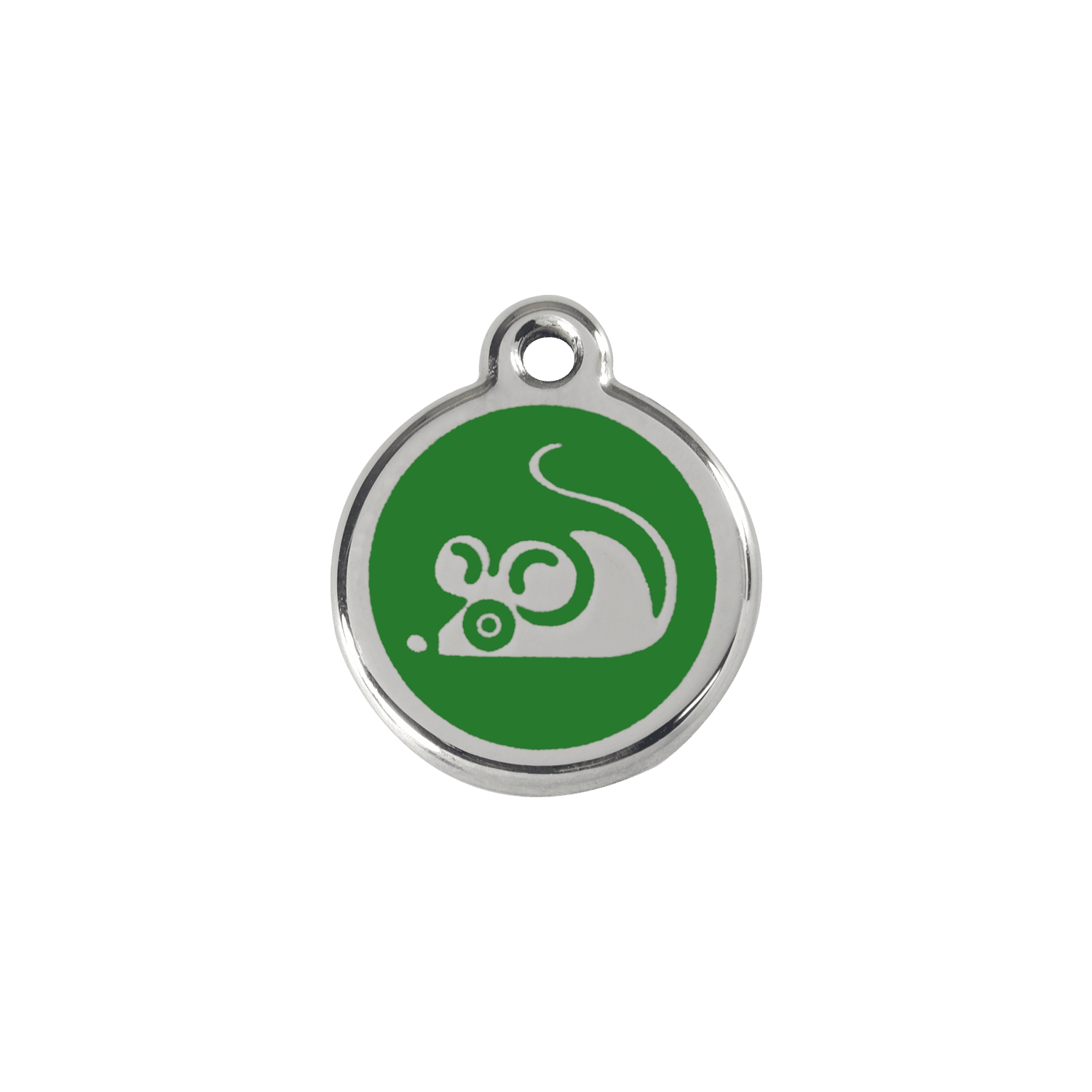 Vue avant - Médaille personnalisée pour chat en émail et acier inoxydable - Red Dingo - Motif souris vert - Talla S