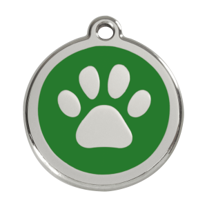 Placa para perro grande con huella verde en esmalte y acero inoxidable