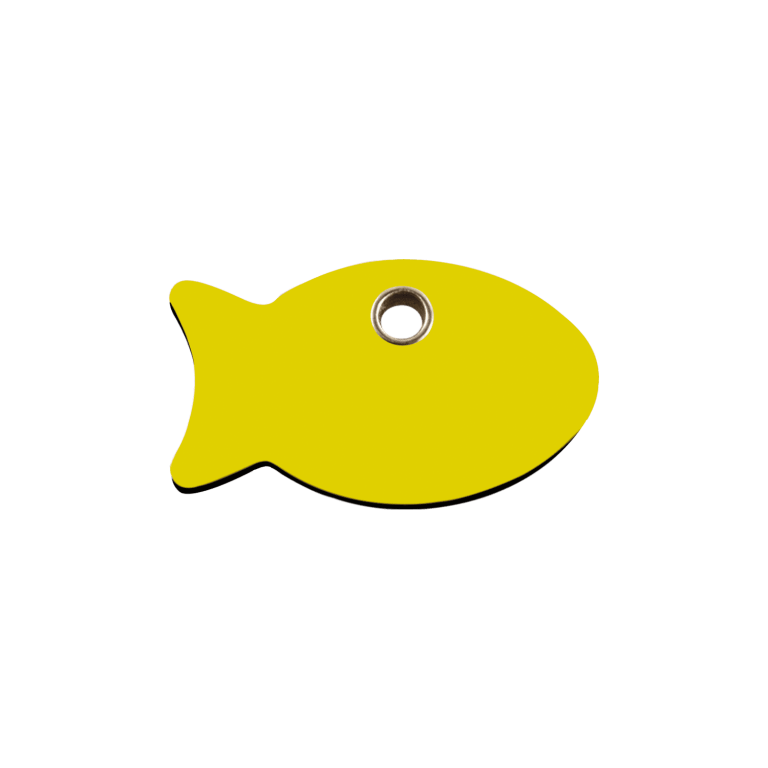 Vue arrière - Médaille personnalisée pour chien/chat Red Dingo Plastique plat Poisson Jaune Talla S